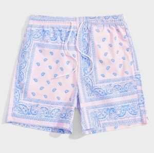 Shein Blue and Pink Paisley Men's Swim Shorts Size Large L J-2293